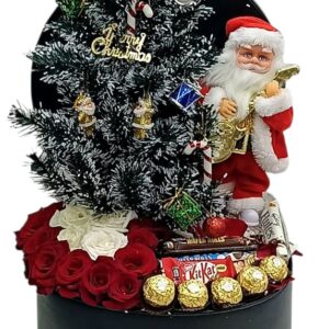 Round Leather Gift Box with Chocolates, Roses and Santa Claus (code216)