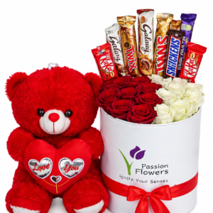 Teddy Bear Love Bouquet with Roses and Chocolates Box (code 165)
