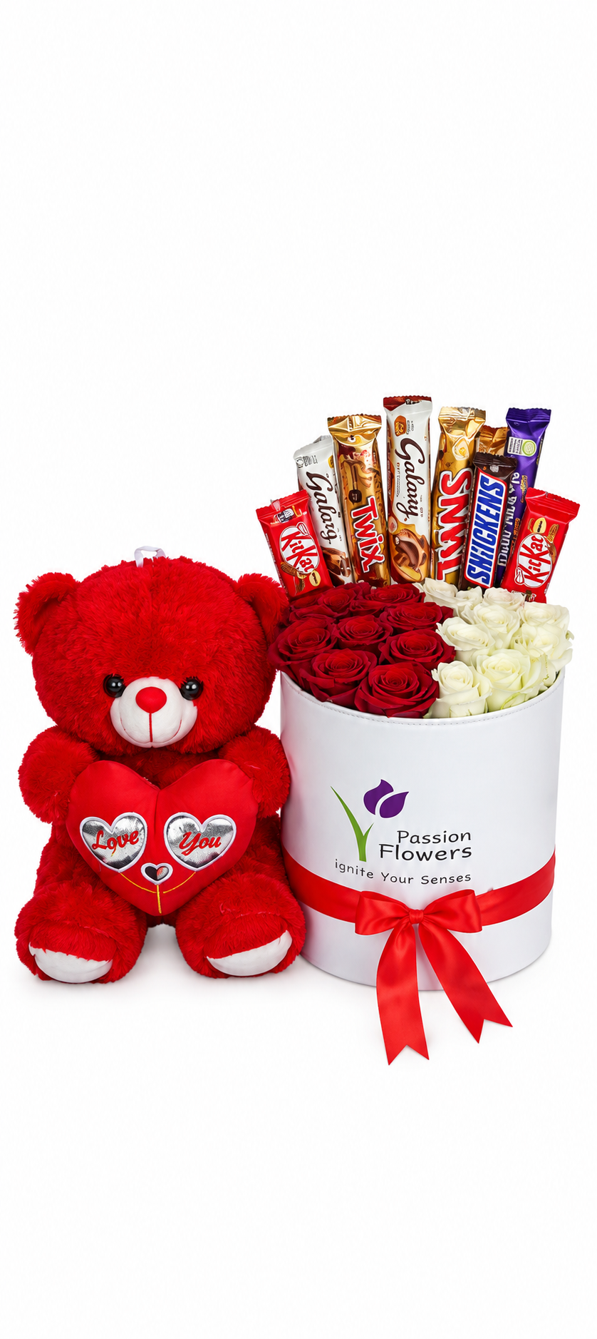 Teddy Bear Love Bouquet with Roses and Chocolates Box (code 165)
